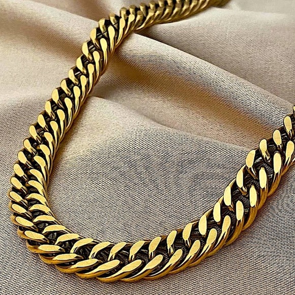 Statement Curb Gold Plated Cuban Chain Toggle O Ring Chunky Choker Necklace - Picture 5 of 9